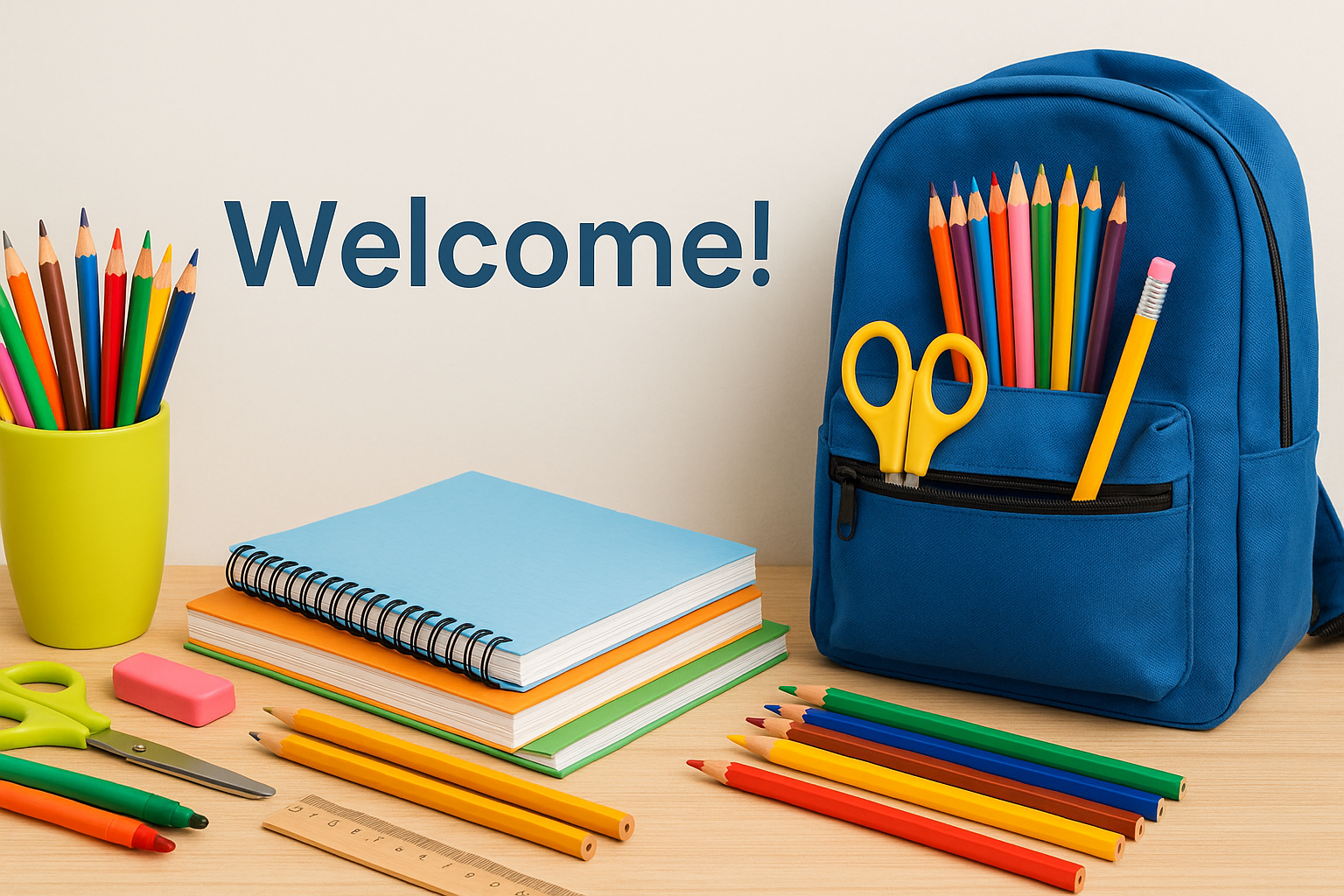 Forniture scolastiche colorate e ben organizzate.p